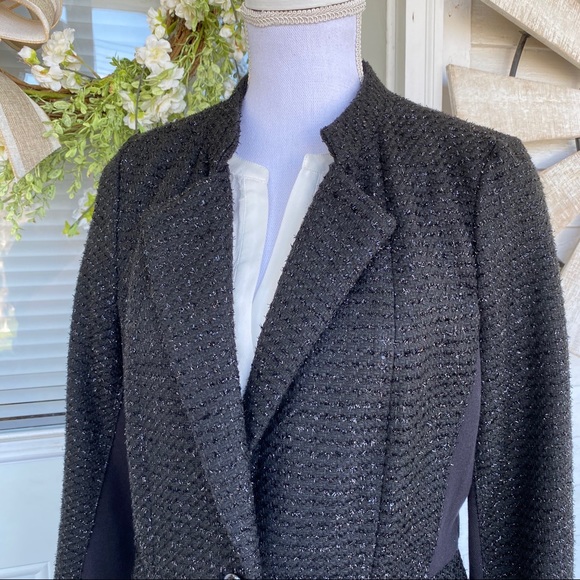 Black Shimmer Tweed One Button Blazer - Picture 3 of 9